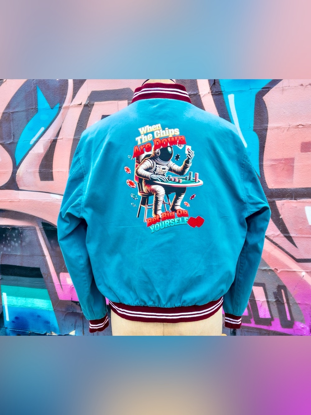 BET BIG Vintage Denim Bomber Jacket size XL | Custom Graphic Print
